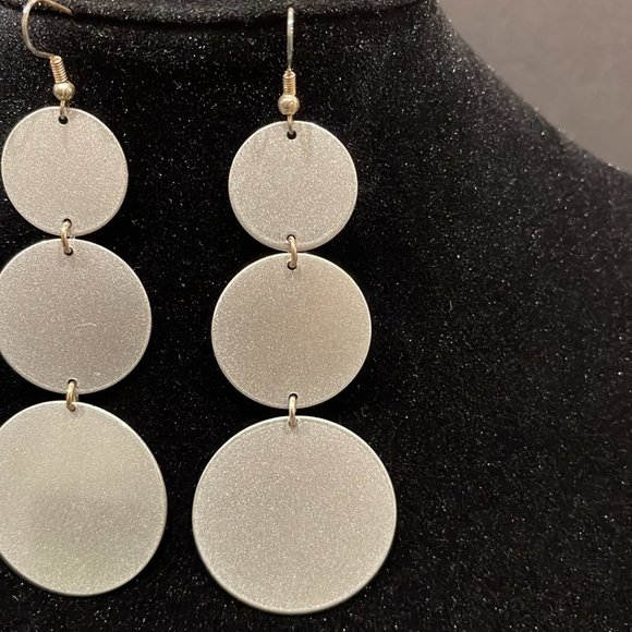 Silver Disc Layered Drop Earrings - Picture 3 of 4